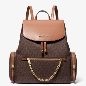 Michael Kors Jetset Monogram Brown and Tan Backpack with Gold Accents NWT